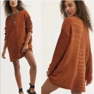 Free People Women’s Burnt Orange Texture Knit Pullover Tunic Sweater